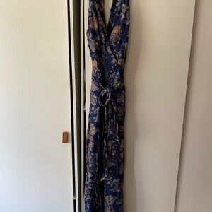 Anthropologie Blue Floral Jumpsuit